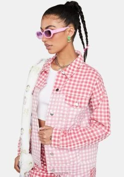 Daisy Street Two-Tone Gingham Denim Jacket