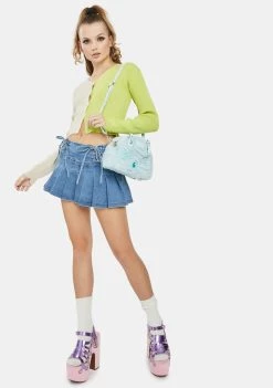 Daisy Street Lime 90's Split Color Cropped Cardigan