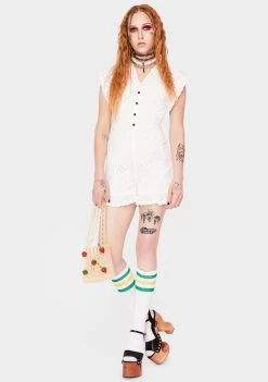 Daisy Street White Lace Button Down Playsuit Jumpsuits & Rompers
