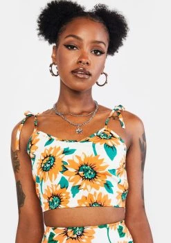 Daisy Street Sunflower Tie Crop Top