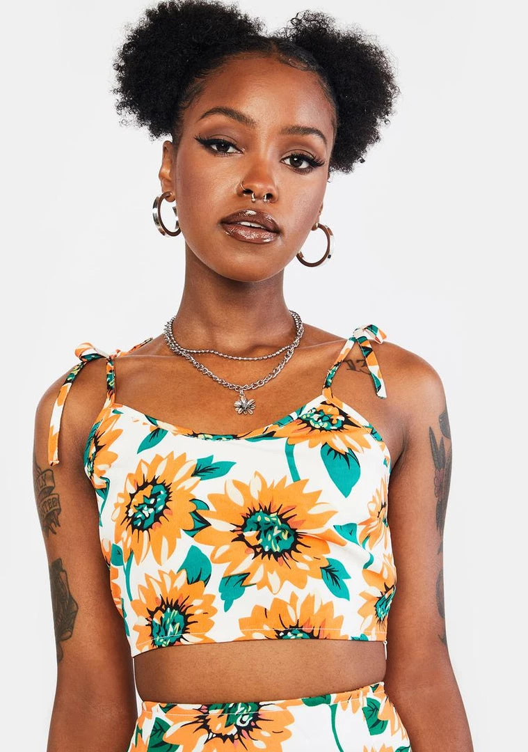 Daisy Street Sunflower Tie Crop Top
