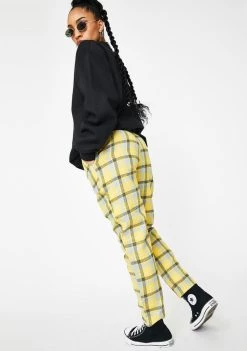Daisy Street Yellow Checker Print Tapered Pants