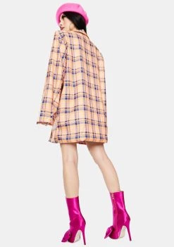 Daisy Street Blue Orange Check Blazer Outerwear