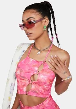 Daisy Street Crop Halter Top Pink Tie Dye Strappy Crop Top