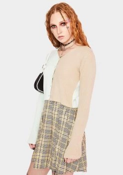 Daisy Street 90's Split Color Cropped Cardigan Tops