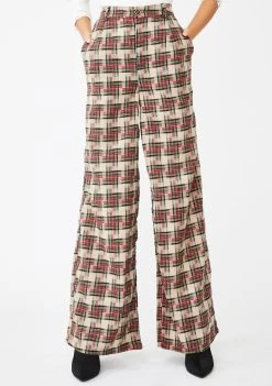 Daisy Street Red Checker Print Wide Leg Trousers Bottoms