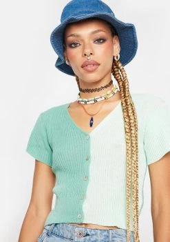 Daisy Street 90s Short Sleeve Two Tone Cardigan Knit Cardigans