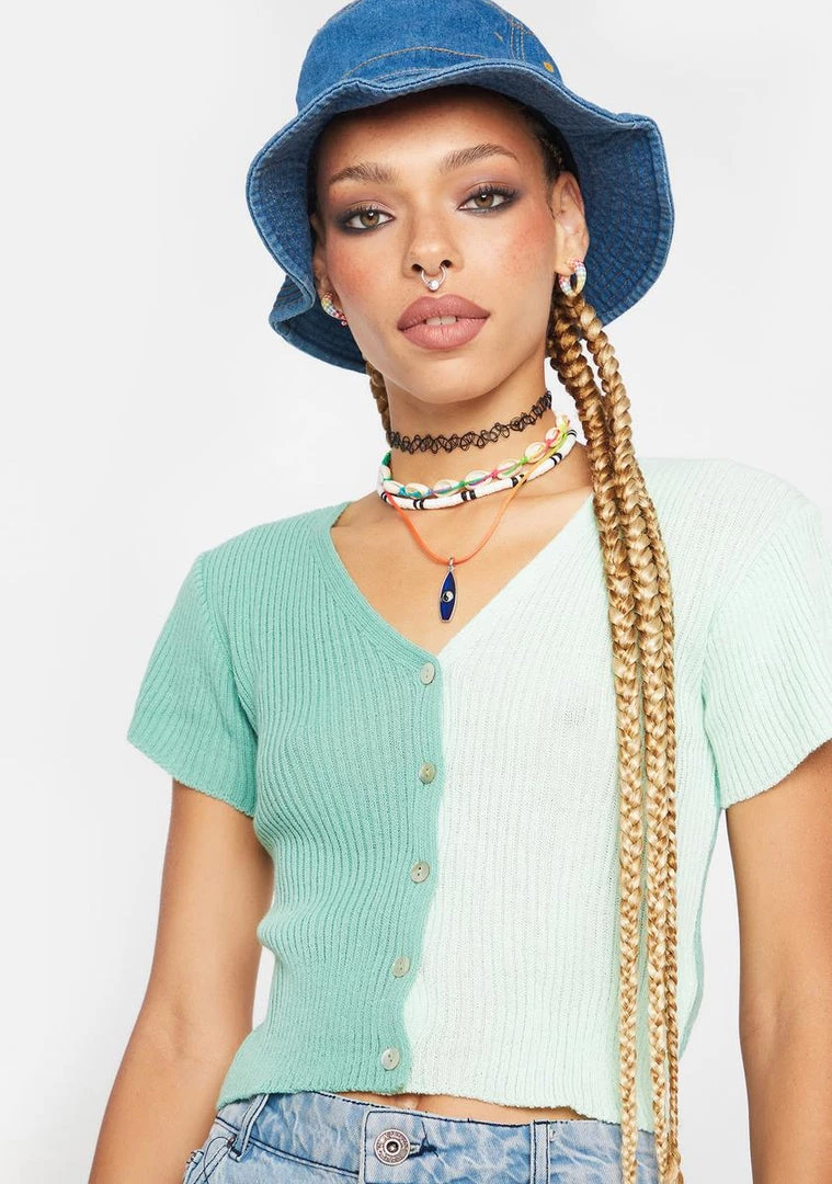 Daisy Street 90s Short Sleeve Two Tone Cardigan Knit Cardigans