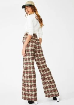 Daisy Street Red Checker Print Wide Leg Trousers Bottoms
