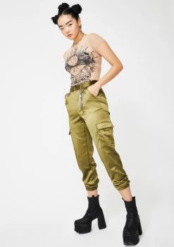Daisy Street Green Satin Utility Trousers
