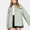 Daisy Street Outerwear Green Grey Quilted Shirt Jacket