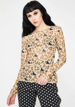 Daisy Street Leopard Yin Yang Mesh Top