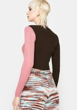 Daisy Street Tops 90s Two Tone Cropped Cardigan