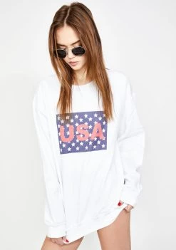 Daisy Street Tops USA Graphic Print Boyfriend Sweater