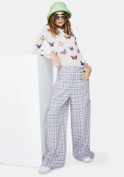 Daisy Street Lilac Checked Trousers Bottoms